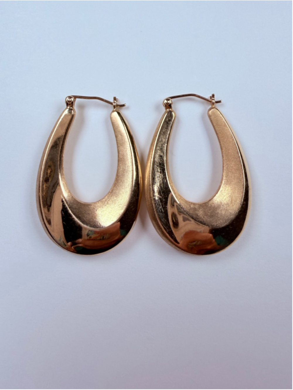 14K Solid Yellow Gold Puffed Oval Chunky Lever Hoop 35.5MM Long Oval Earrings